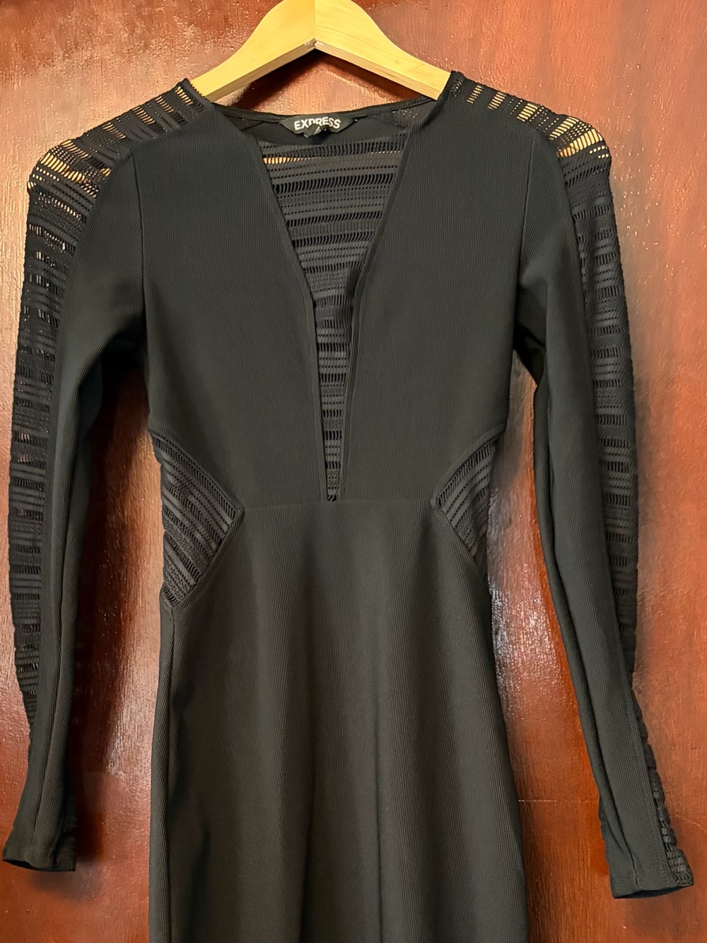 Women’s Express Black Long-Sleeve Dress with Mesh Insets